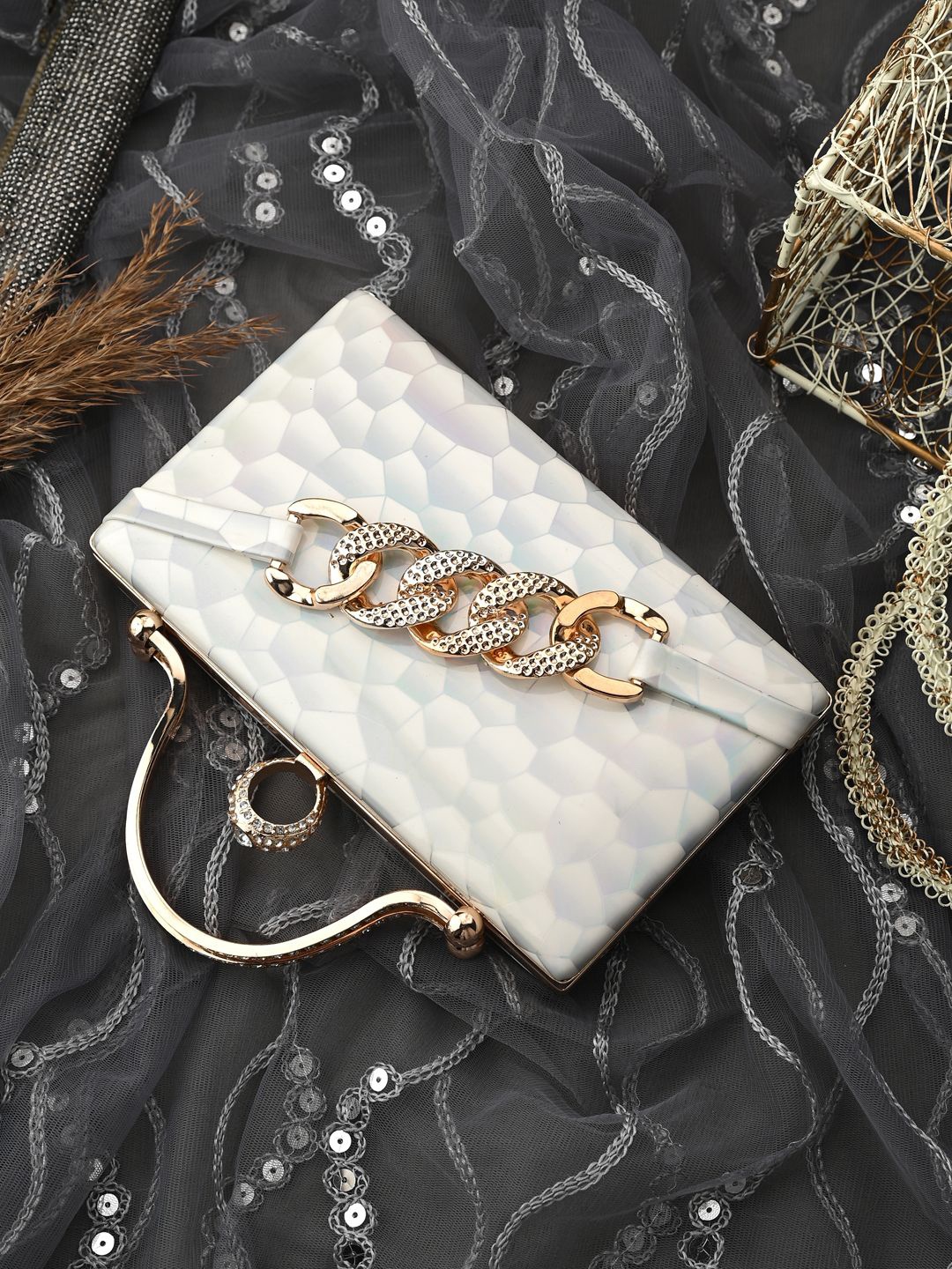 

DressBerry Embellished Box Clutch, White