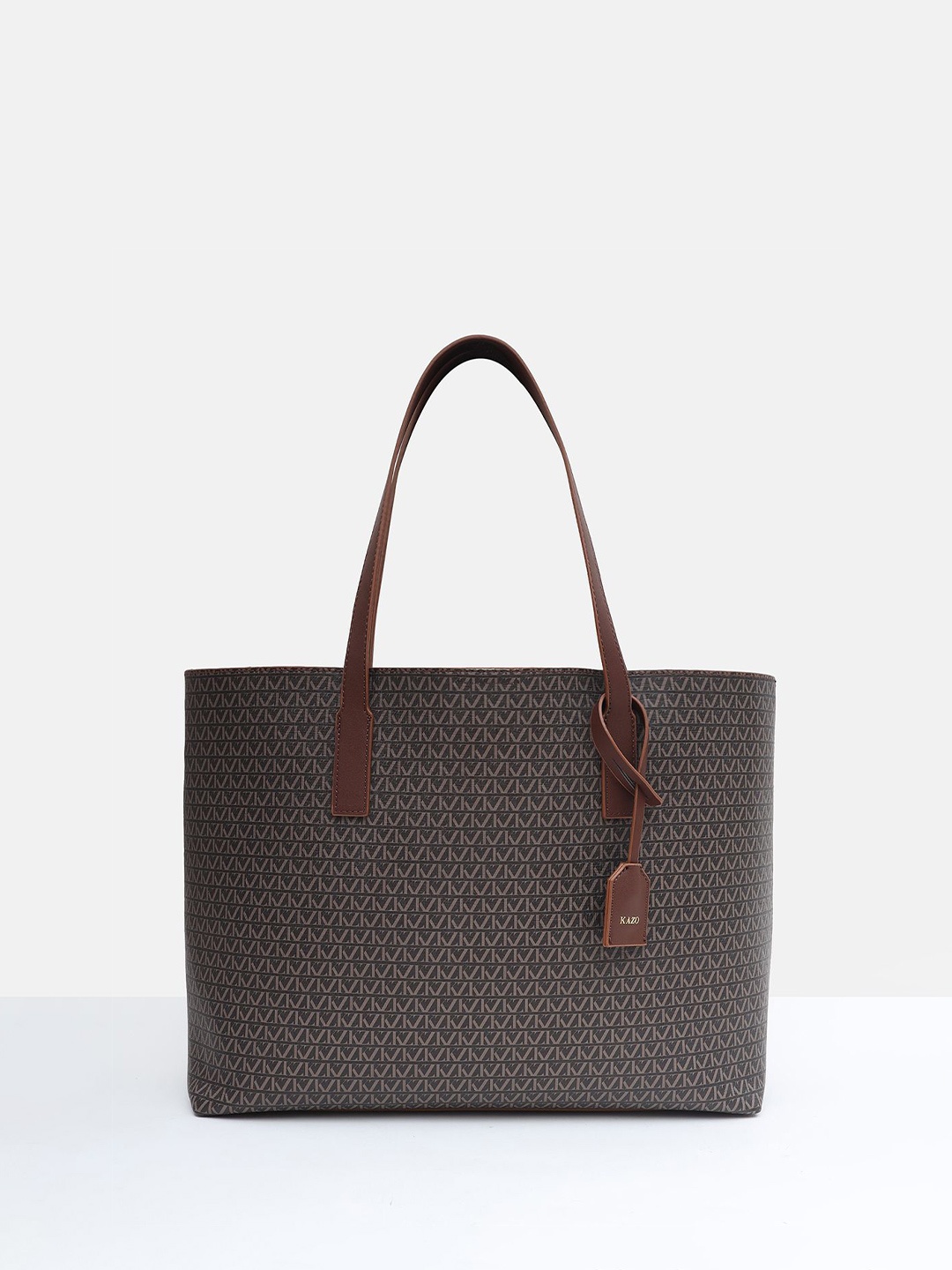 

Kazo Printed Structured Tote Bag with Cut Work, Coffee brown
