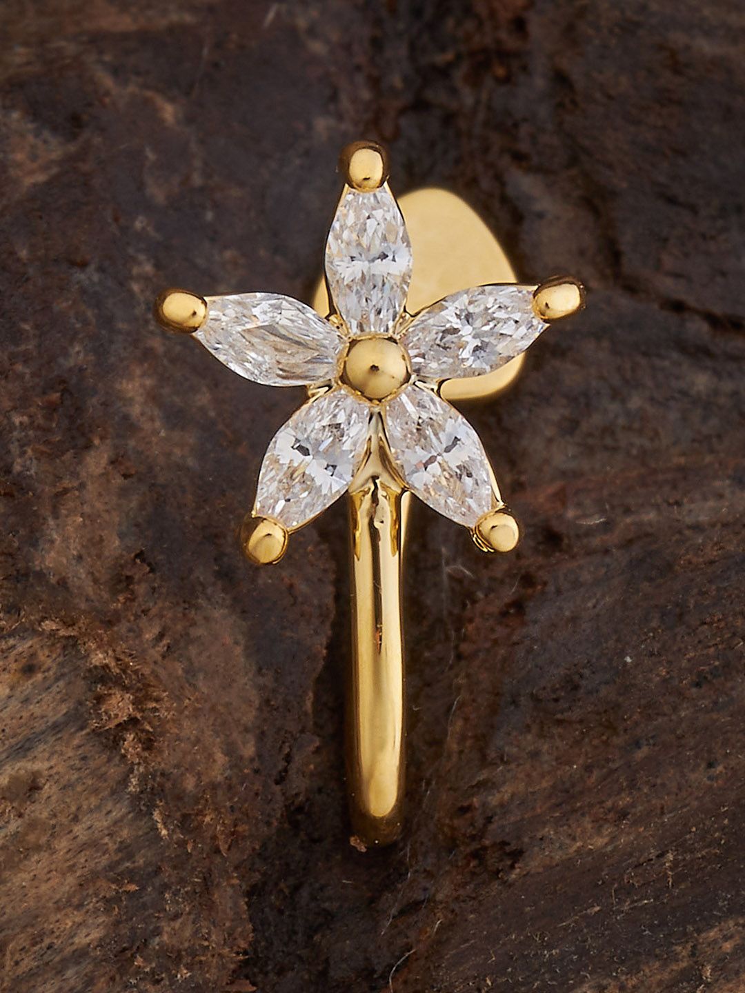

Kushal's Fashion Jewellery Gold-Plated CZ-Stone Studded Floral Design Stud Nosepin