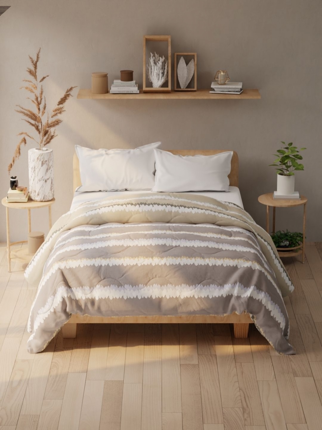 

KOPA Grey & Beige Striped Microfiber AC Room 120 GSM Double Bed Comforter