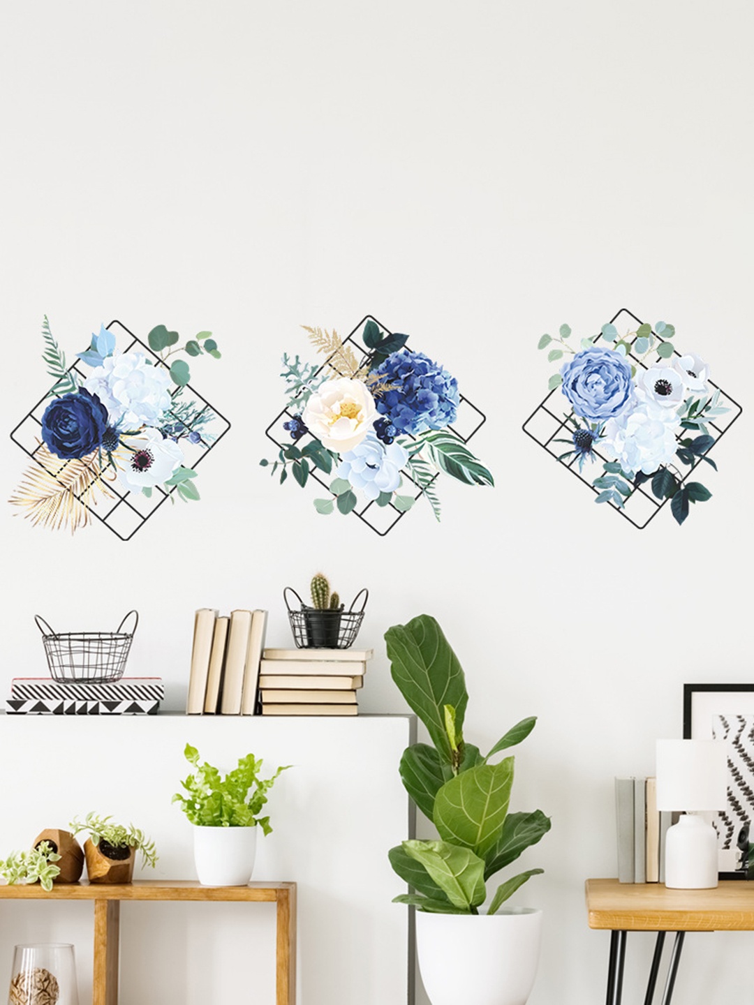 

Asian royal Blue & Green Peony Flower Printed Anti-Oil Decals And Stickers
