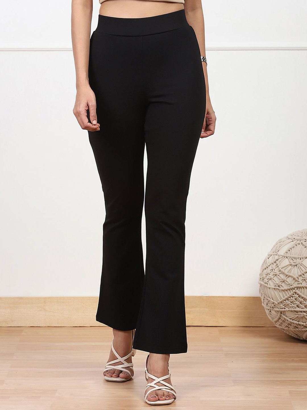 

Biba Women Relaxed Regular Fit Mid-Rise Bootcut Trousers, Black