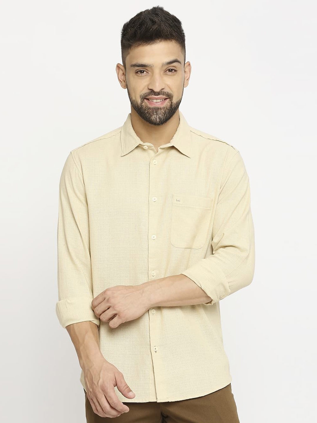 

Basics Men Slim Fit Opaque Casual Shirt, Beige