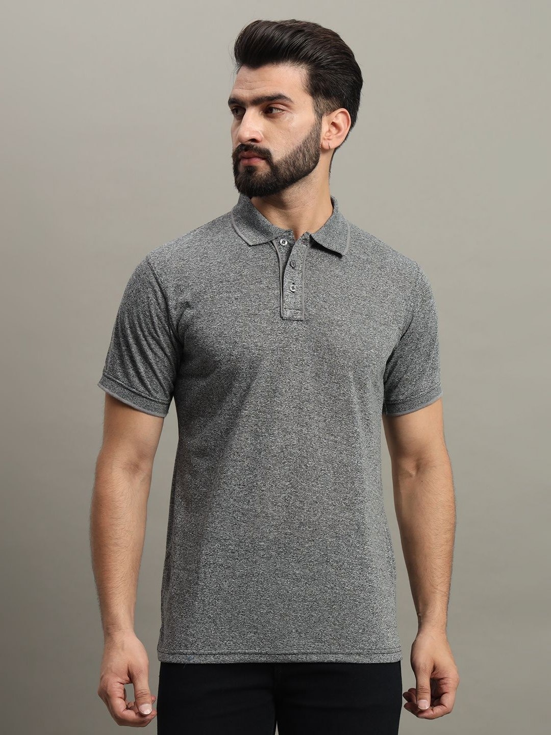 

GET GOLF Men Solid Polo Collar Cotton T-shirt, Charcoal