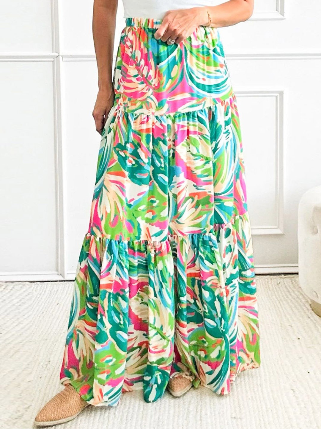 

StyleCast Women Printed Tiered A-Line Maxi Skirts, Green