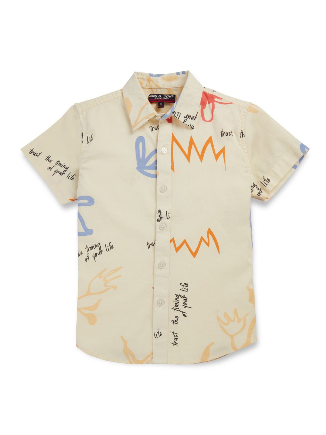 

Gini and Jony Boys Standard Opaque Printed Casual Shirt, Cream