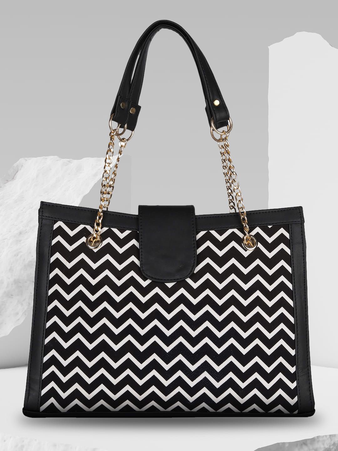 

MINI WESST Textured PU Structured Tote Bag with Cut Work, Black
