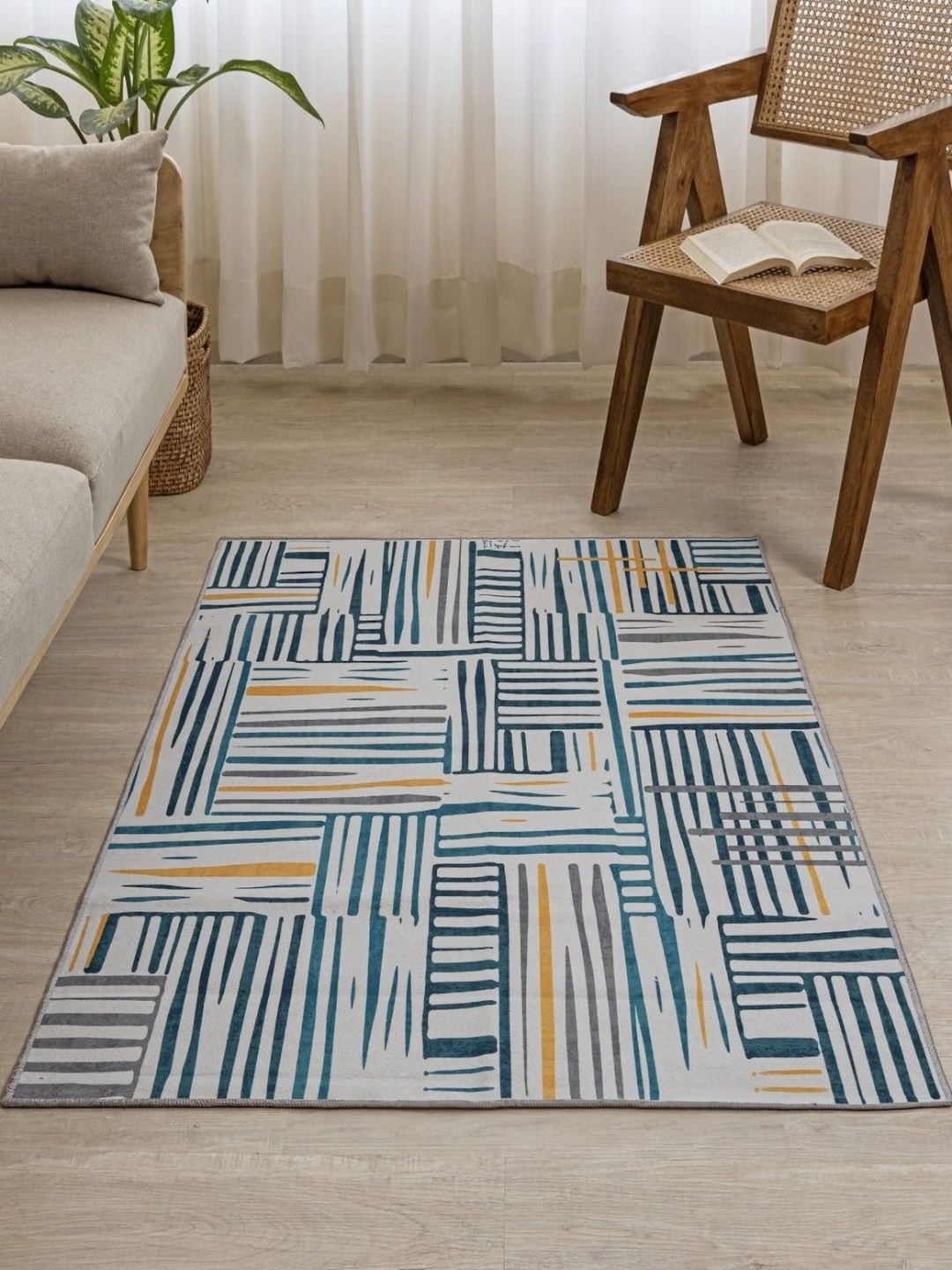 

HOMEMONDE Blue & White Printed Non-Slip Carpets