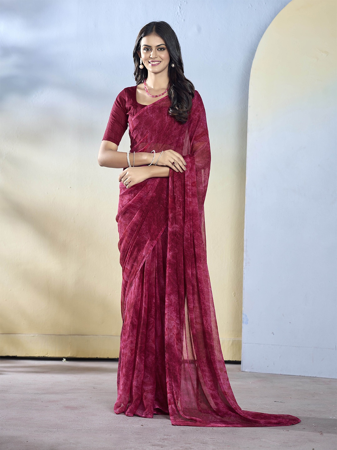 

Mitera Printed Pure Georgette Ready to Wear Saree, Maroon
