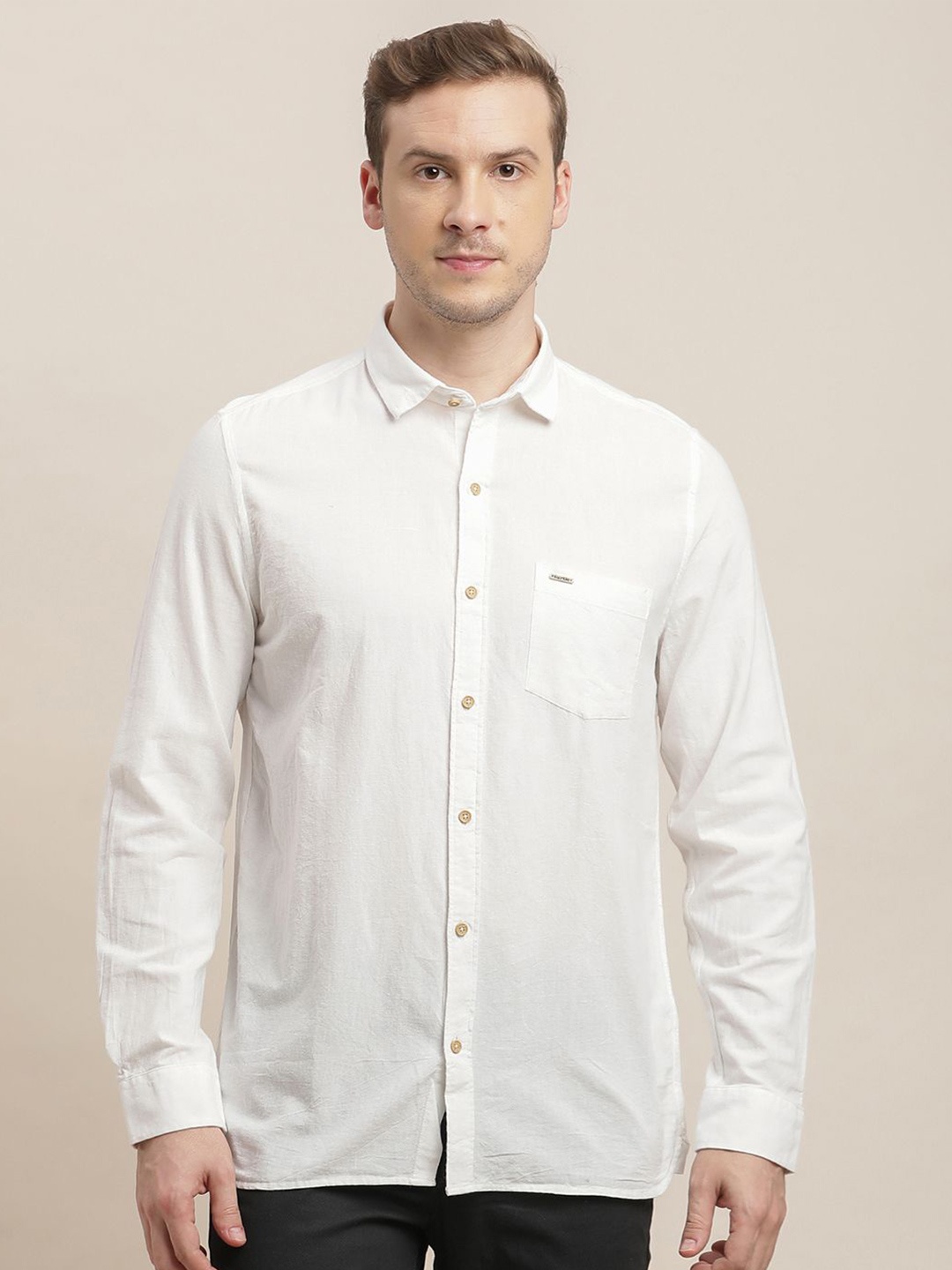

Turtle Men Relaxed Slim Fit Opaque Casual Shirt, White