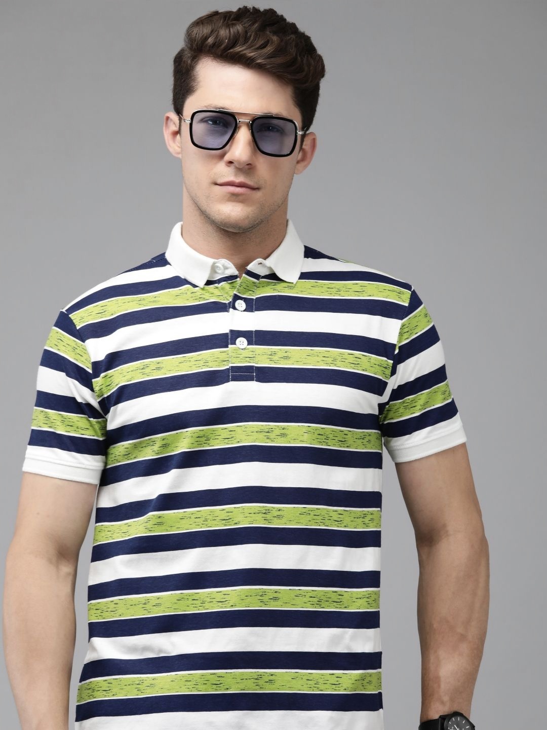 

Provogue Men Striped Polo Collar Pockets Slim Fit T-shirt, Multi