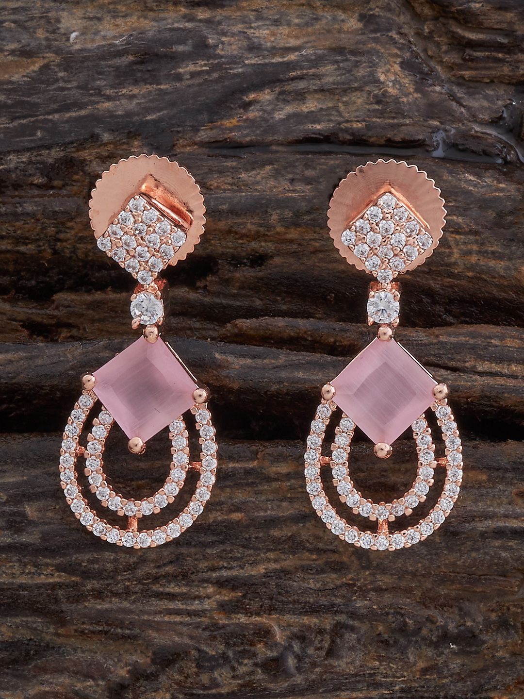 

Kushal's Fashion Jewellery Rose Gold-Plated Teardrop Shaped Drop Earrings, Pink