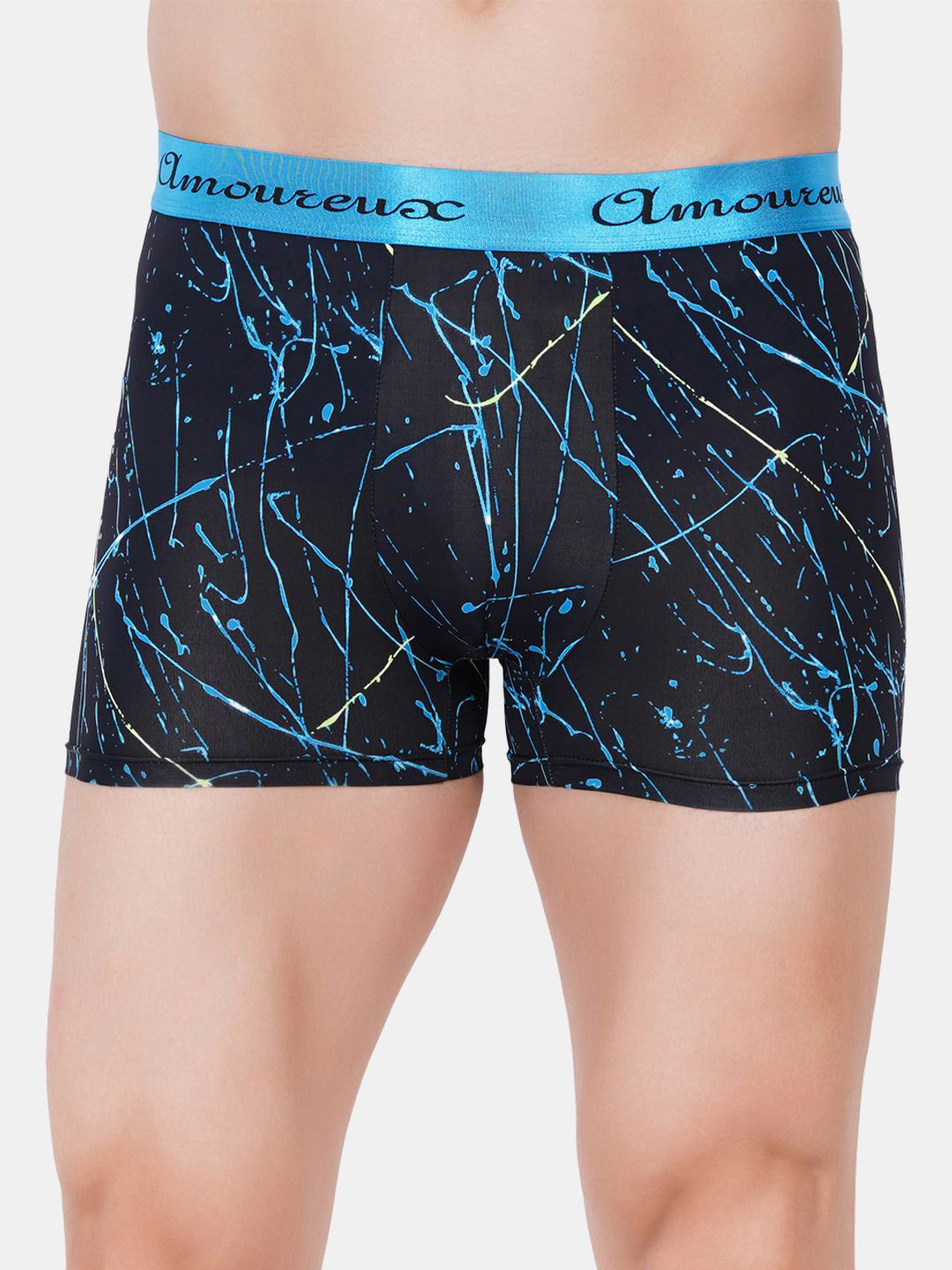 

AMOUREUX Men Printed Outer Elastic Trunks, Blue