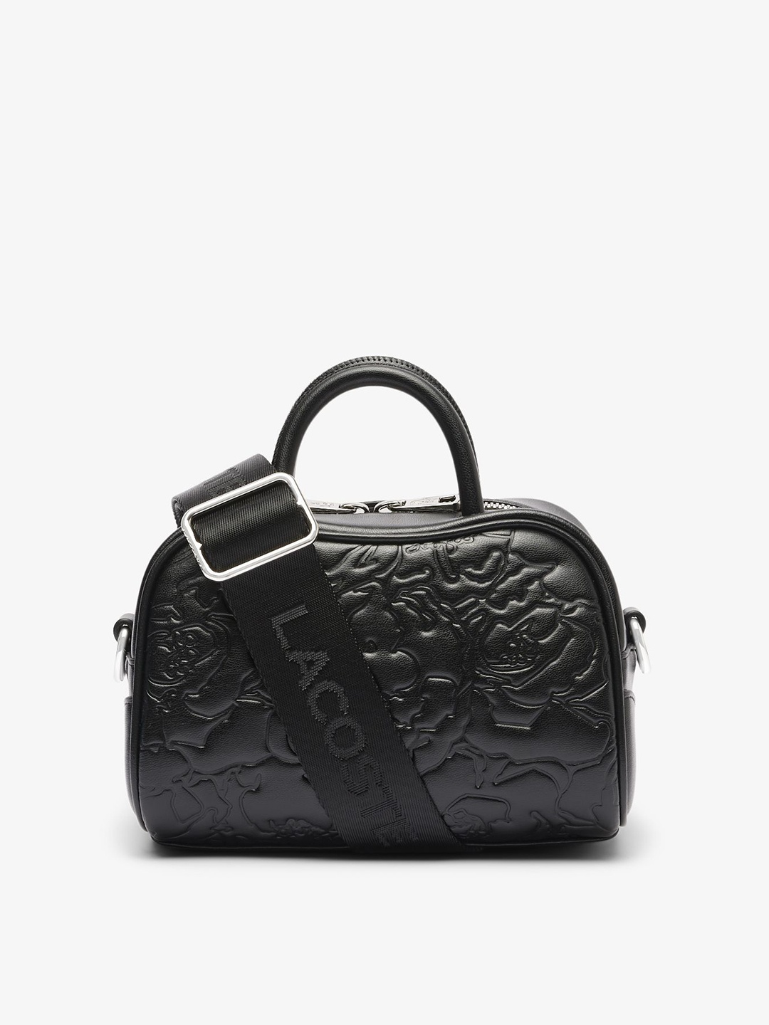 

Lacoste Textured Leather Structured Sling Bag, Black