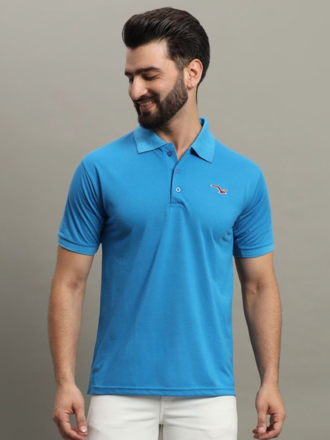 

GET GOLF Men Solid Polo Collar Cotton T-shirt, Turquoise blue