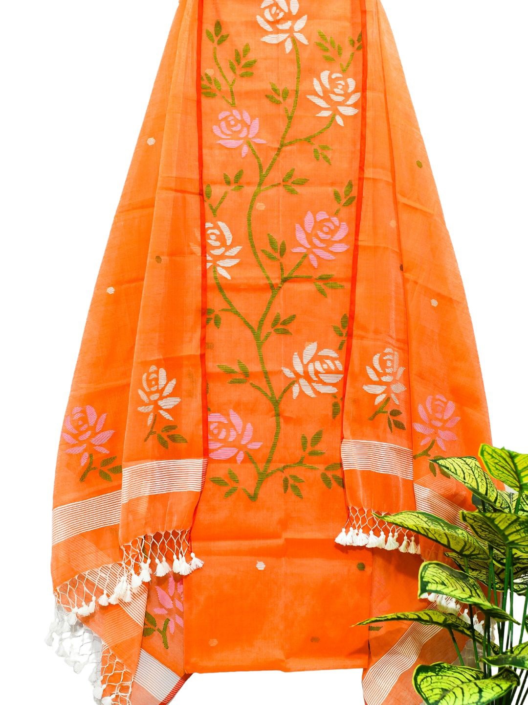 

Indeloom Pure Cotton Unstitched Dress Material, Orange