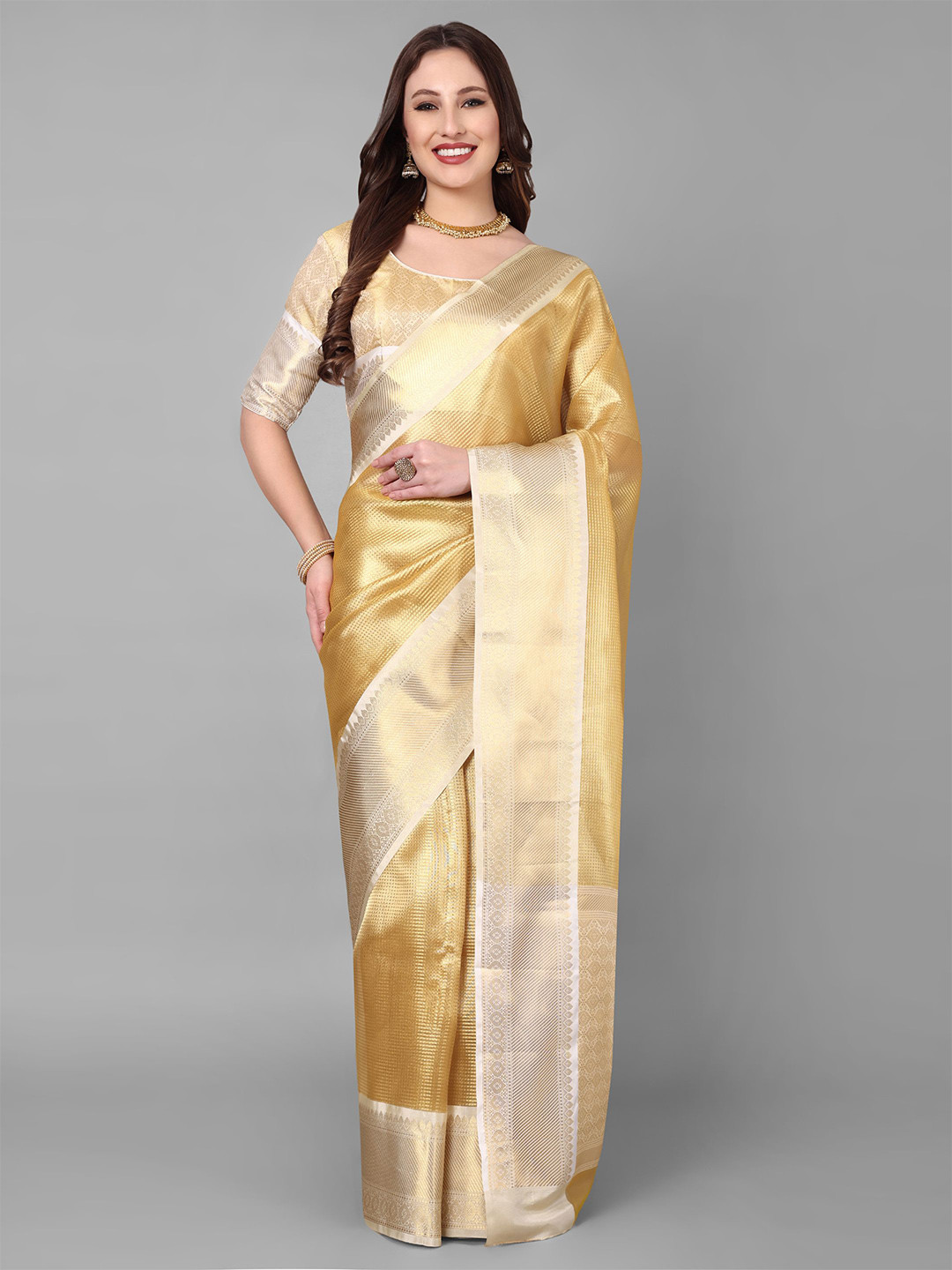 

Vastrang Woven Design Zari Kanchipuram Saree, Gold