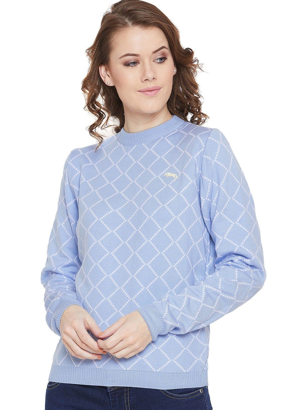 

JUMP USA Women Checked Pullover, Blue