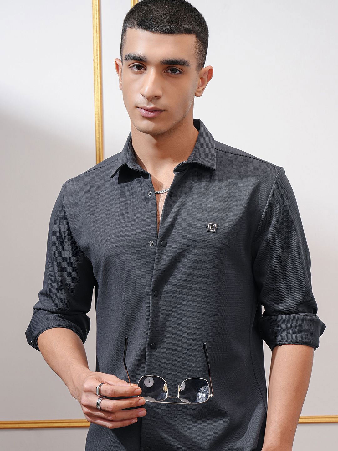 

HIGHLANDER Men Slim Fit Opaque Casual Shirt, Grey