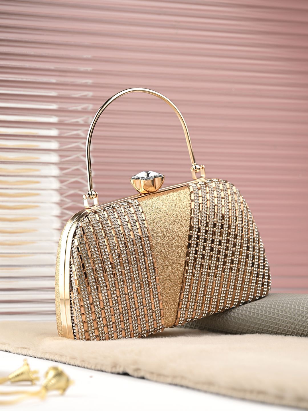 

DressBerry Embellished Box Clutch, Gold