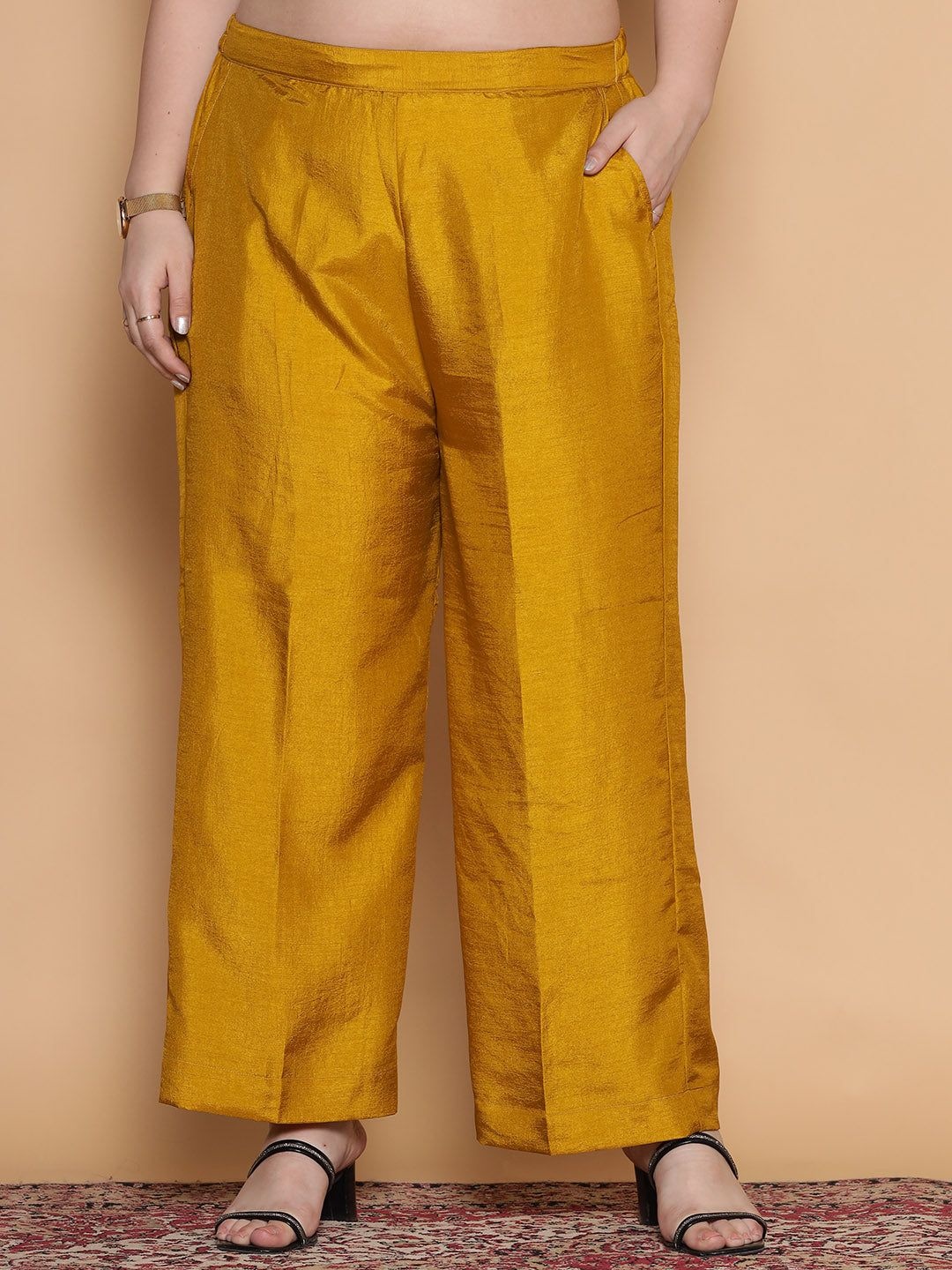

LetsDressUp Women Plus Size Wide Leg Ethnic Palazzo, Mustard