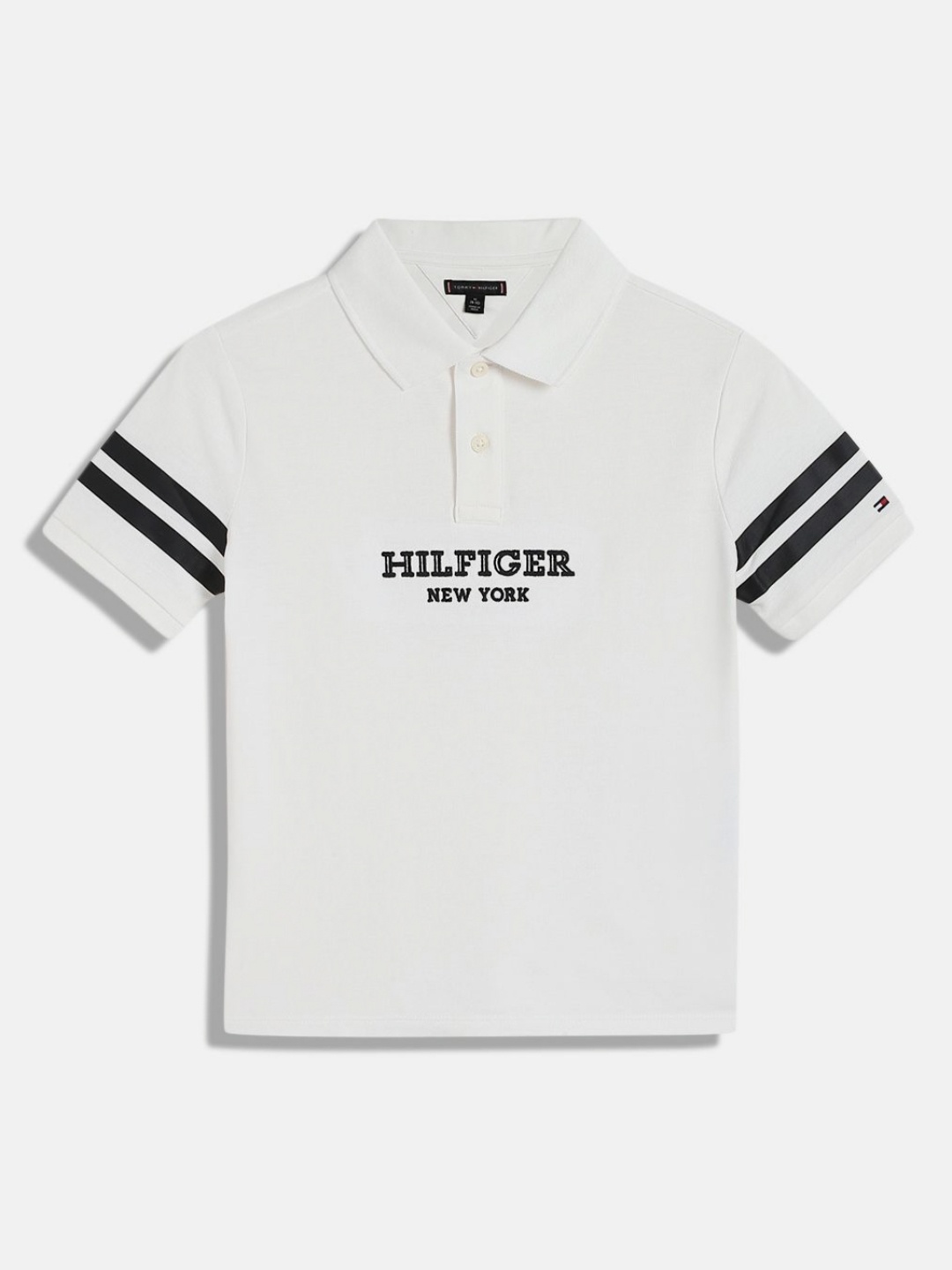 

Tommy Hilfiger Boys Striped Polo Collar Cotton T-shirt, White