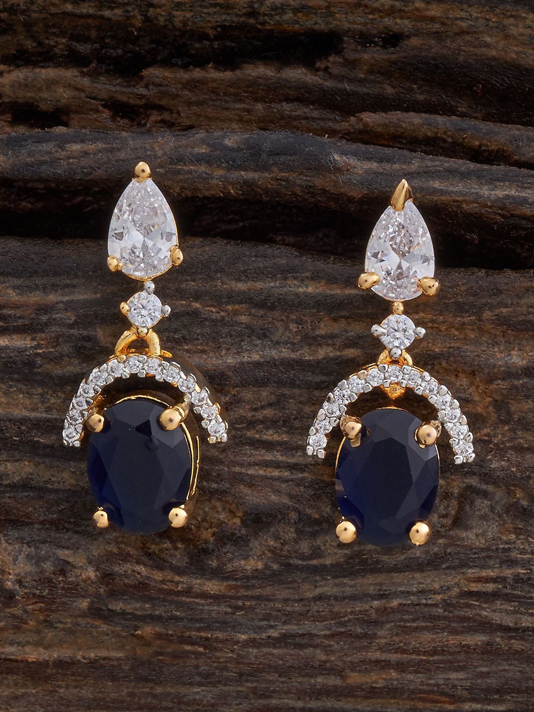 

Kushal's Fashion Jewellery Sapphire Rhodium-Plated Contemporary Drop Earrings, Gold