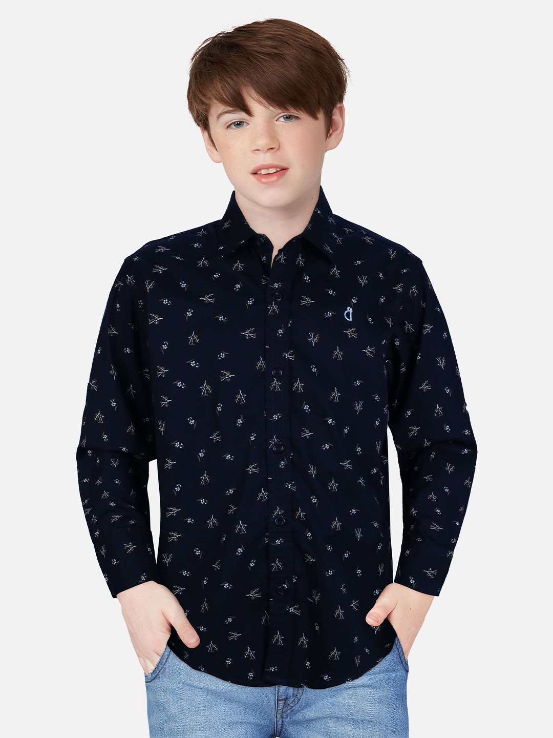 

Gini and Jony Boys Standard Floral Opaque Printed Casual Shirt, Navy blue