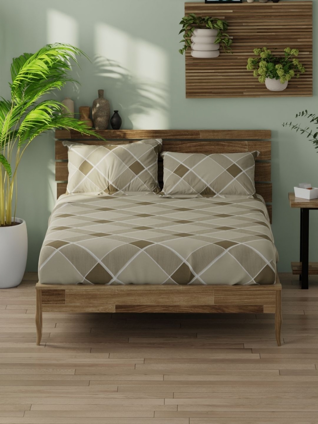 

BIANCA Organica Green Printed 180 TC Pure Cotton King Bedsheet Set 2.74 m X 2.74 m