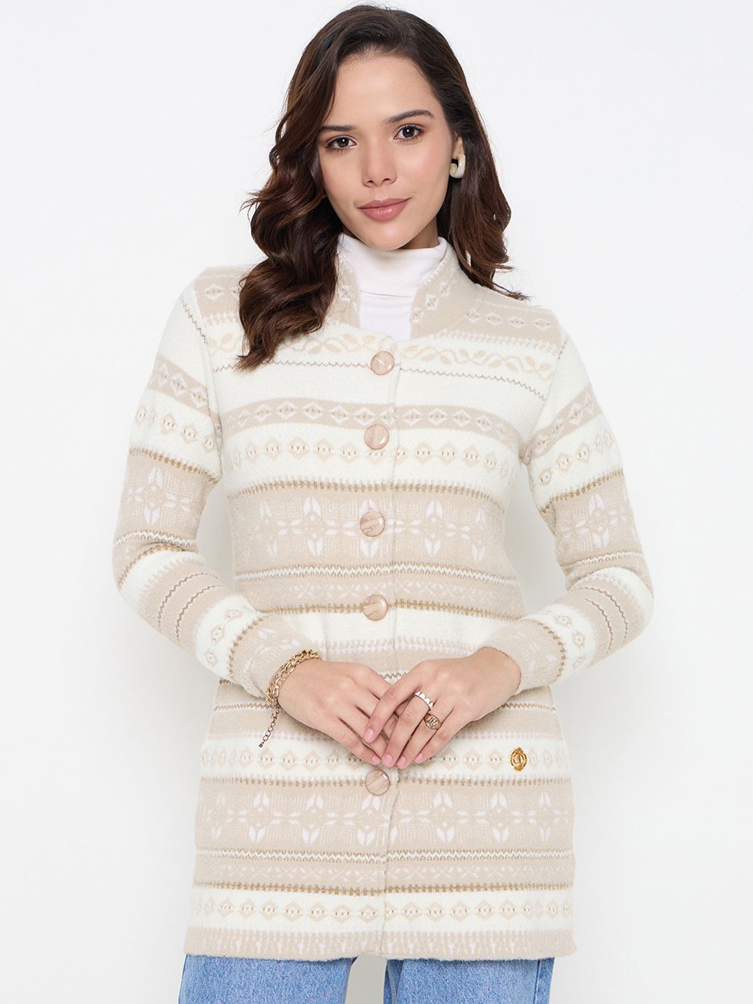 

Duke Women Striped Longline Cardigan Sweaters, Beige