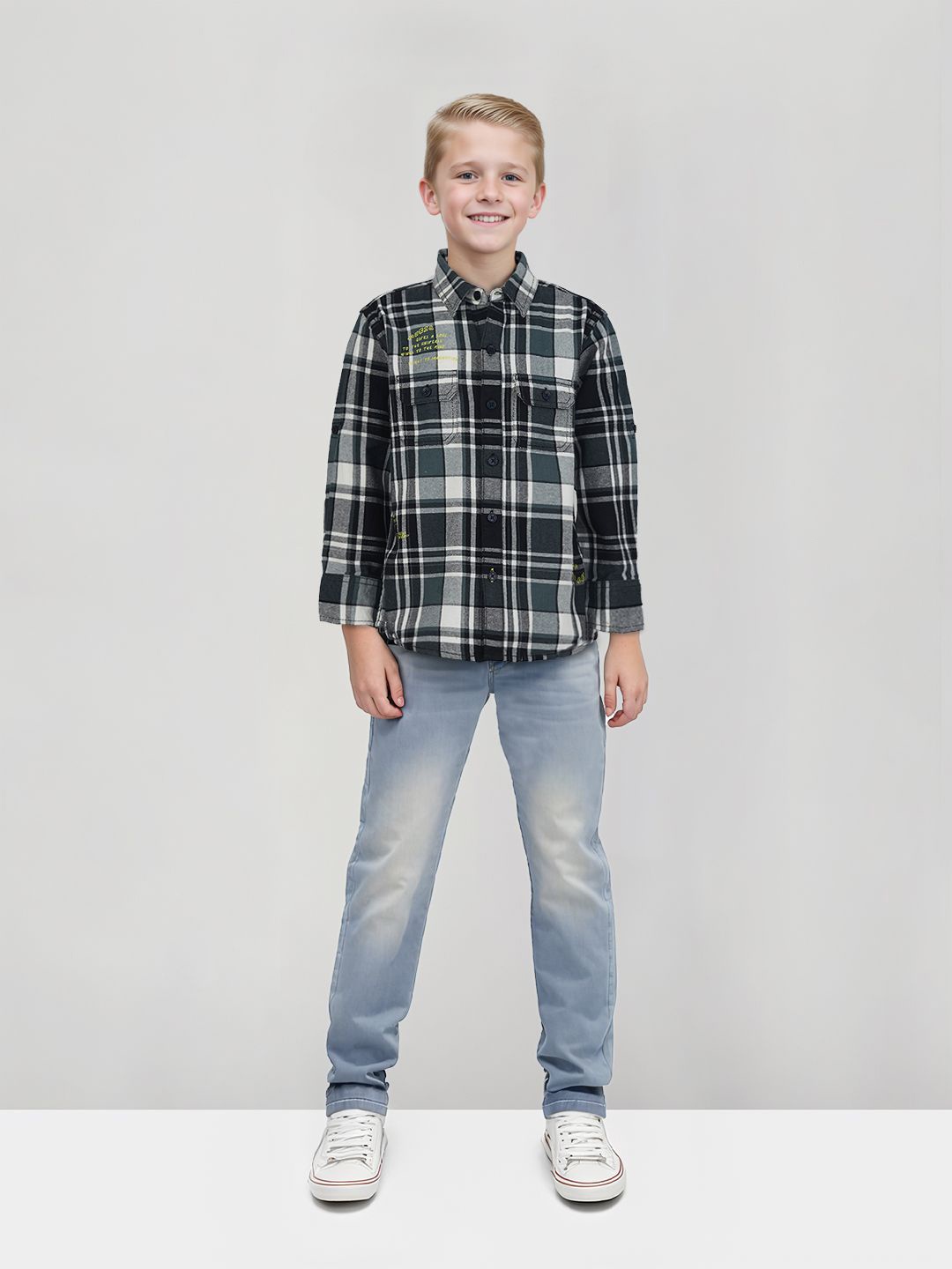 

Gini and Jony Boys Standard Tartan Checks Opaque Checked Casual Shirt, Green