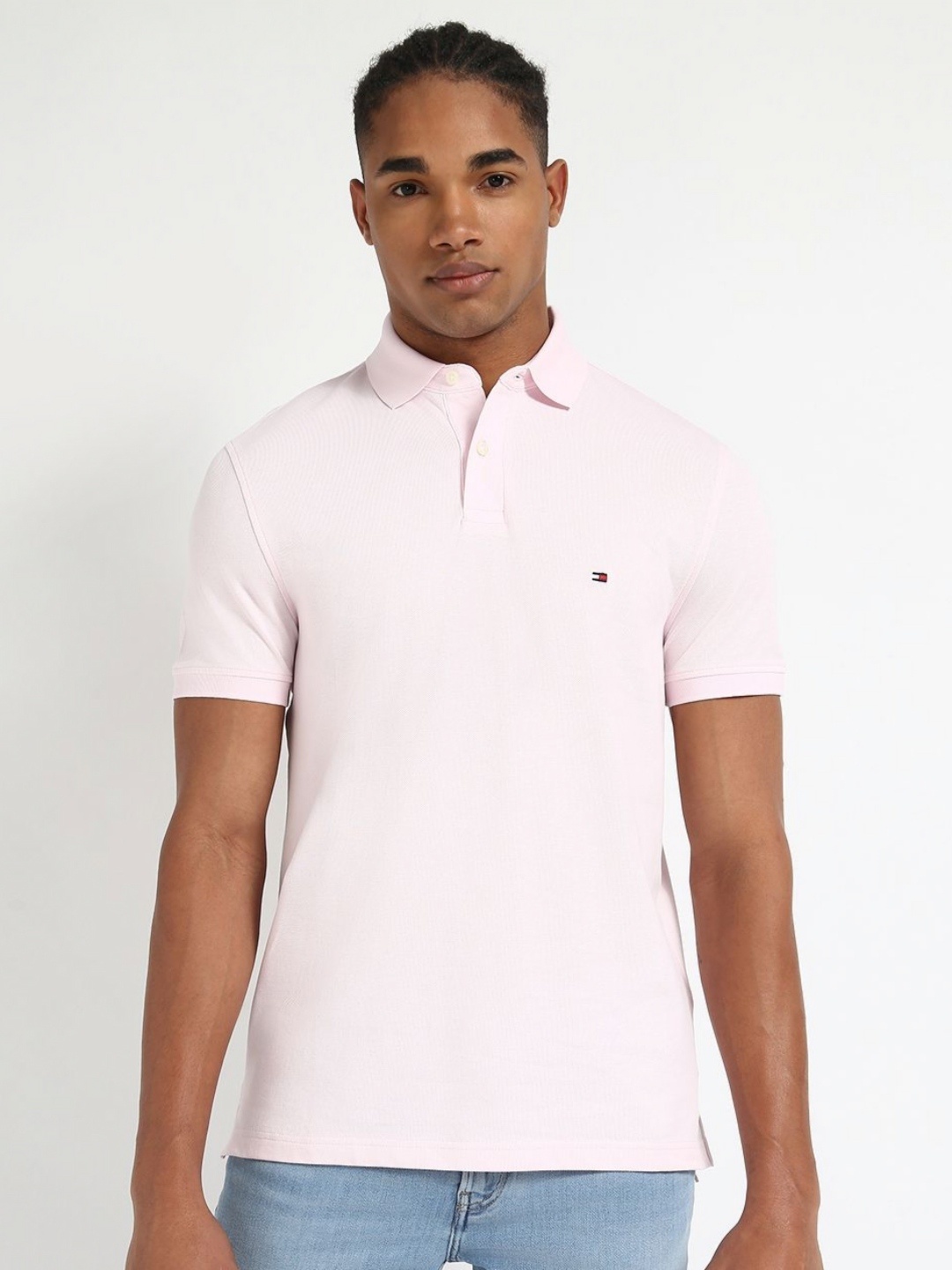 

Tommy Hilfiger Men Solid Polo Collar Cotton T-shirt, Pink