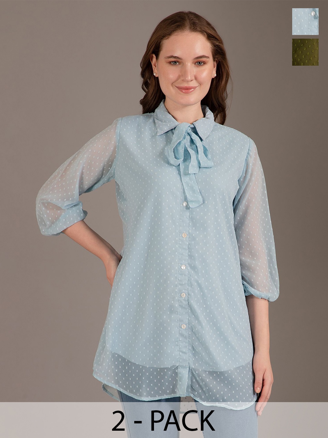 

Louis Bayrad Women Pack Of 2 Regular Fit Casual Shirt, Blue