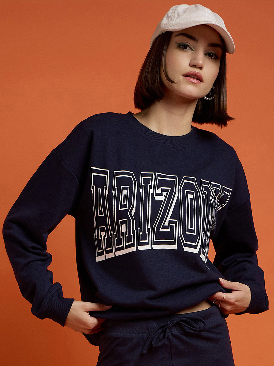 

SASSAFRAS Women ARIZONA Printed Pullover Sweatshirt, Navy blue