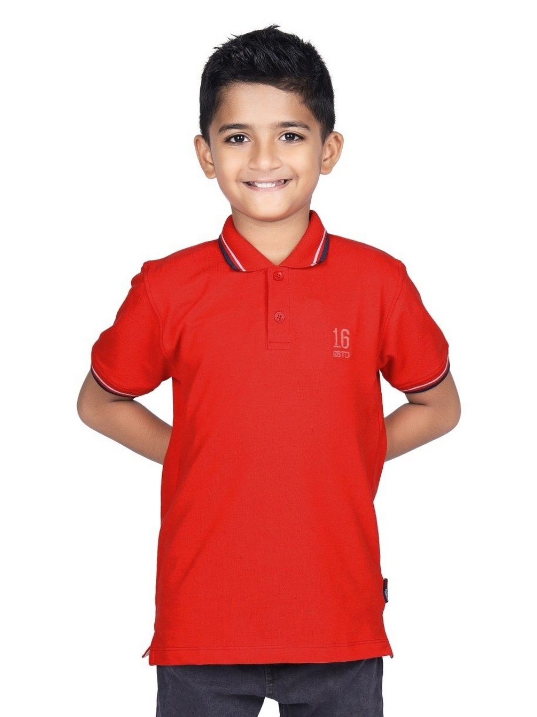 

CRAZYPENGUIN ELITE Boys Polo Collar Applique T-shirt, Red