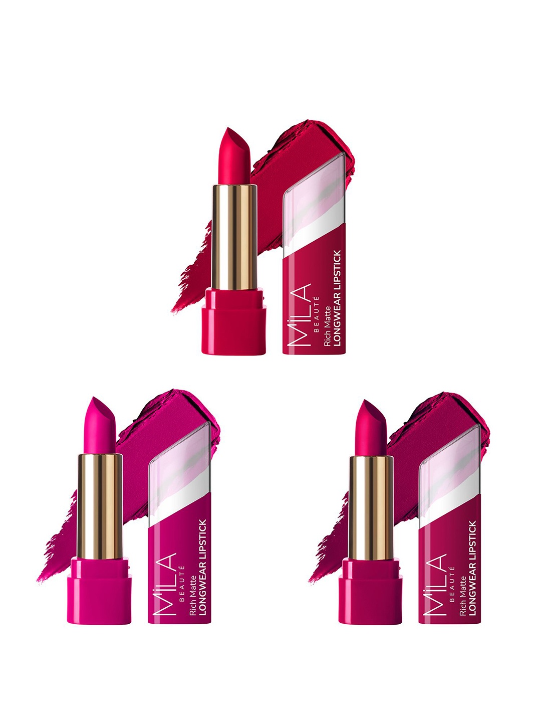 

MILA BEAUTE Set Of 3 Rich Matte Long Wear Lipsticks - 4.2 g Each - 603 - 609 - 616, Multi
