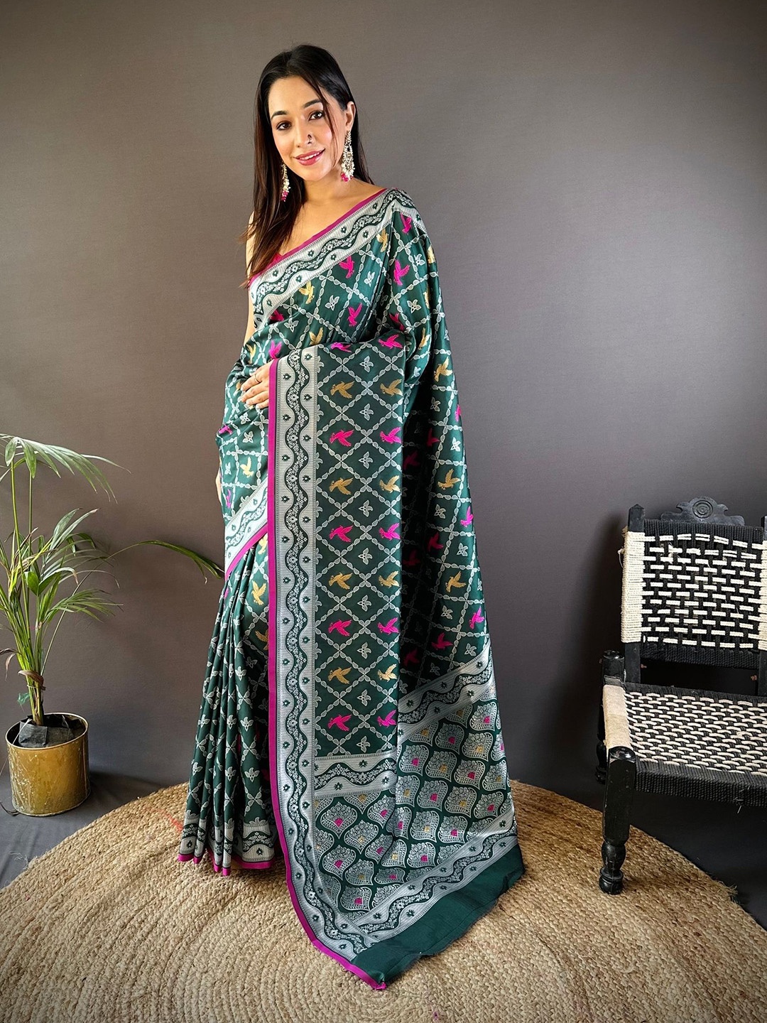 

RAJ DHARMA SILK Woven Design Zari Mysore Silk Saree, Green