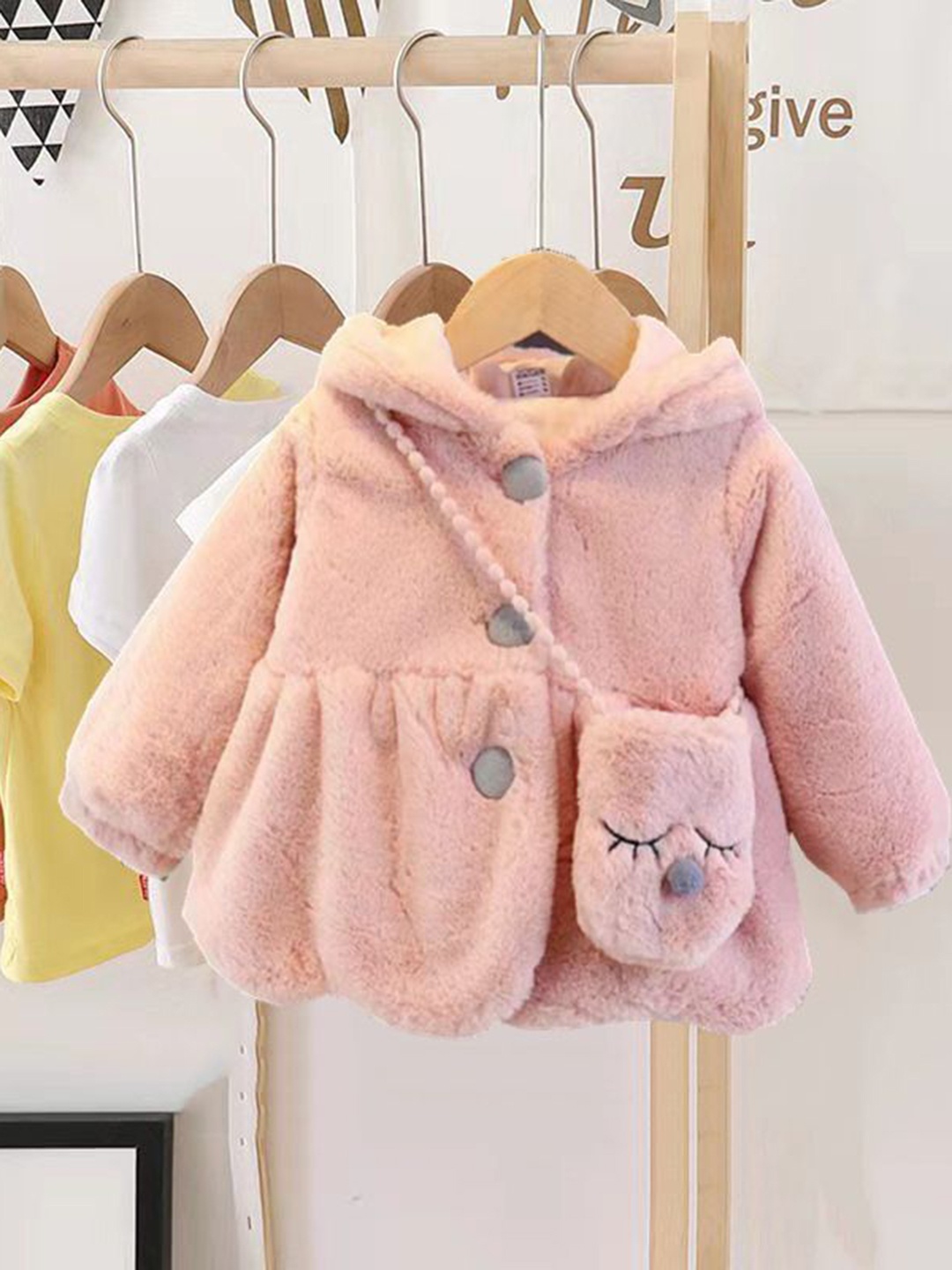 

Xsole Girls Hodded Neck Wool Coat, Pink