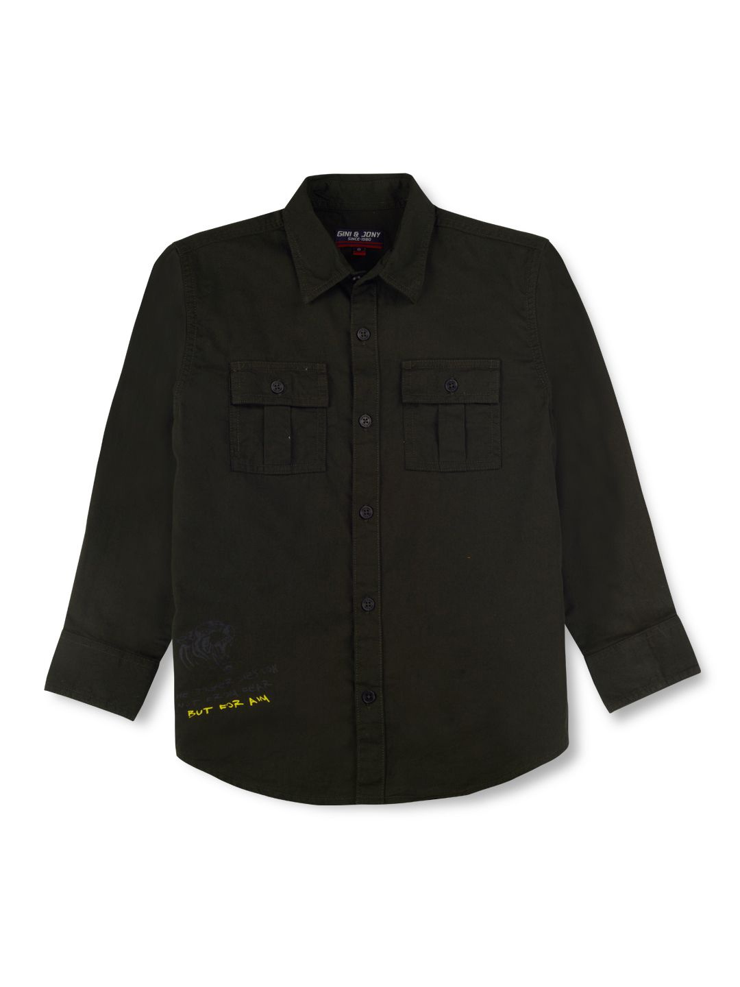 

Gini and Jony Boys Standard Opaque Printed Casual Shirt, Olive