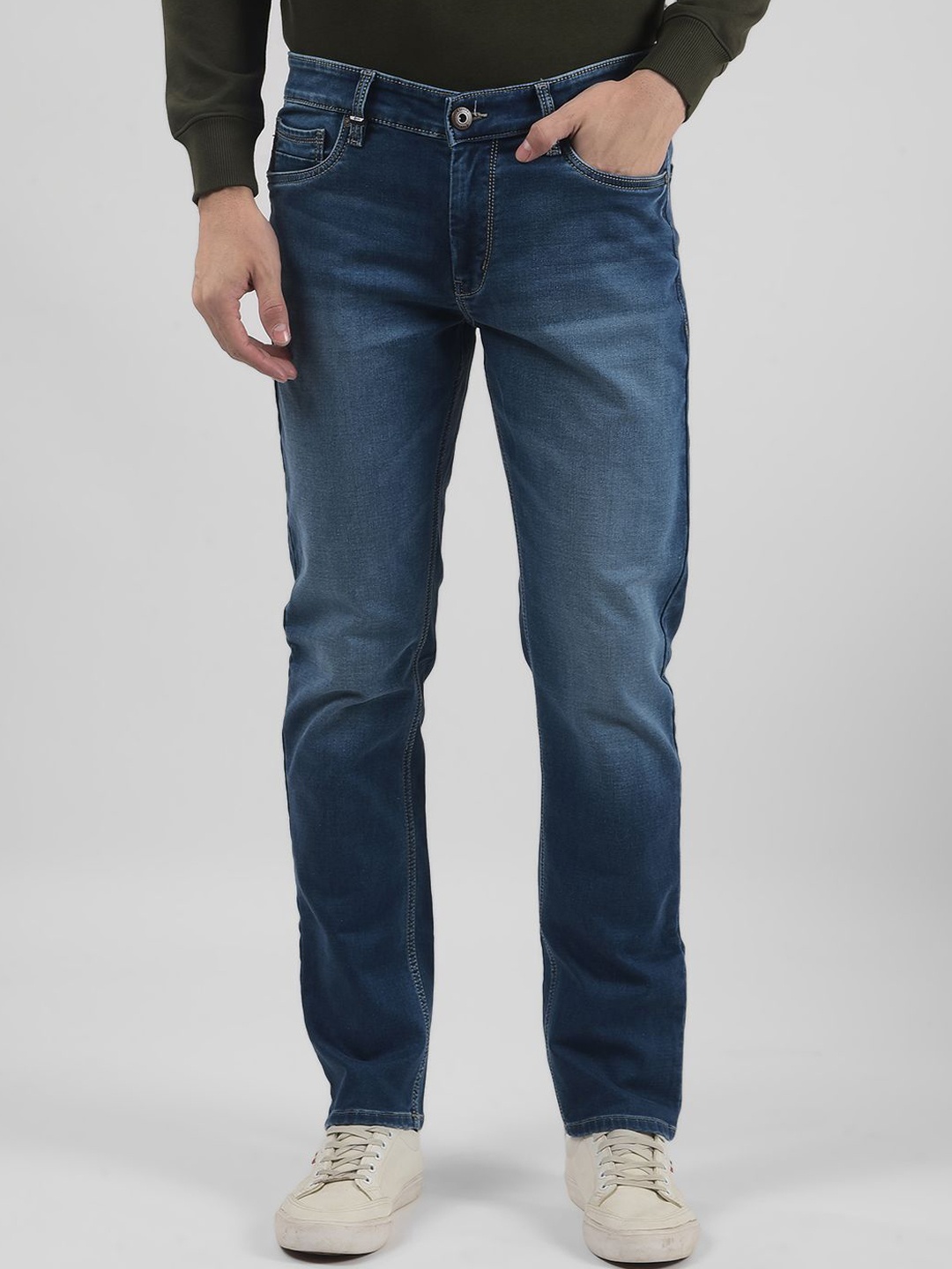 

Numero Uno Men Skinny Fit Low-Rise Light Fade Crinkle Stretchable Jeans, Blue