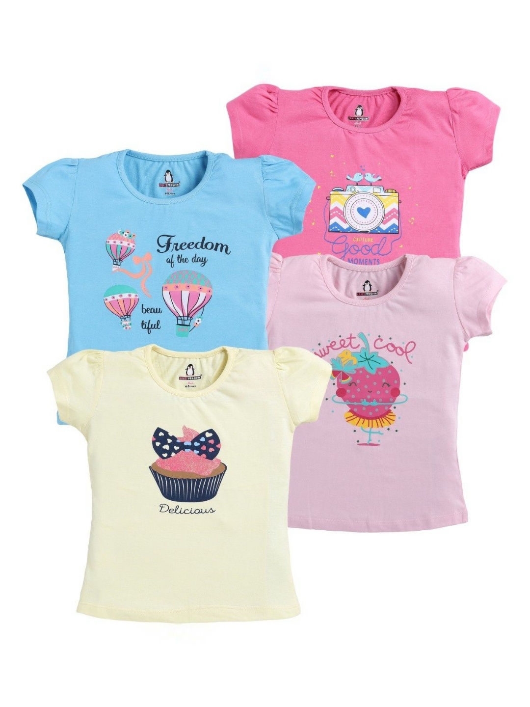 

CRAZYPENGUIN ELITE Girls 4 Printed Applique T-shirt, Multi