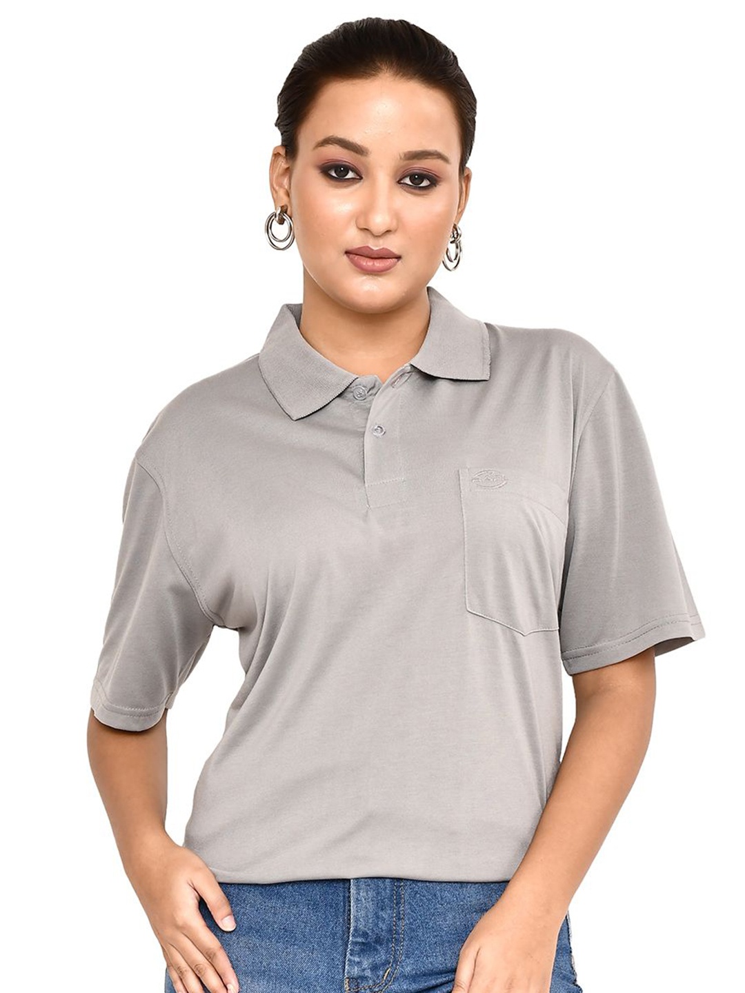 

RAPL Women Polo Collar Pockets T-shirt, Steel