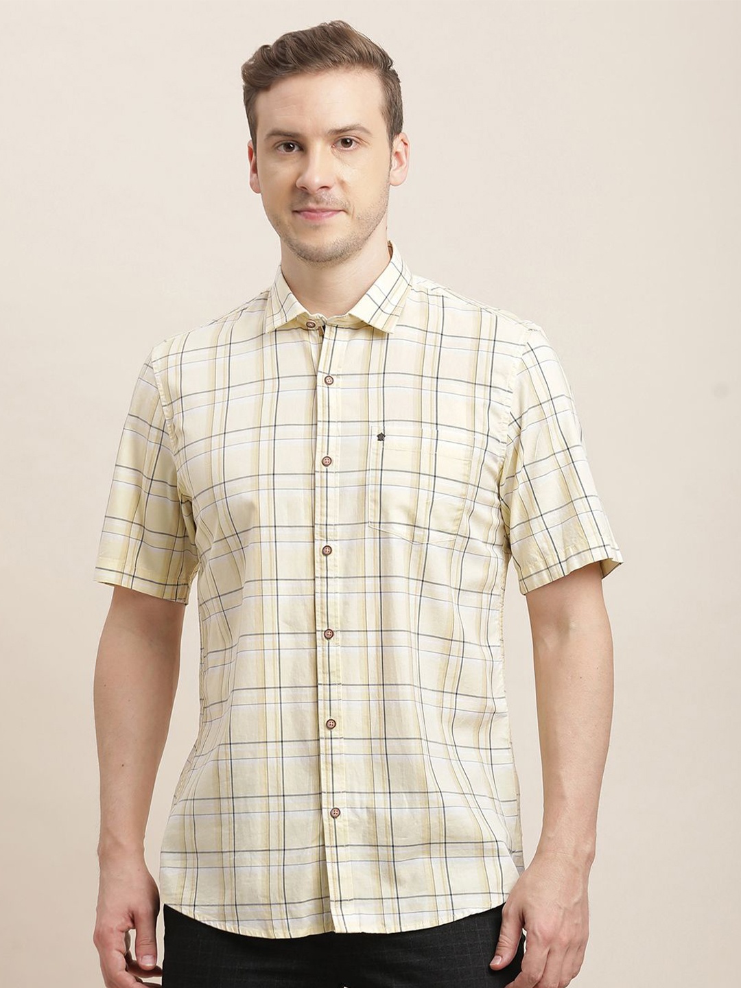 

Turtle Men Relaxed Slim Fit Tartan Checks Opaque Checked Casual Shirt, Yellow