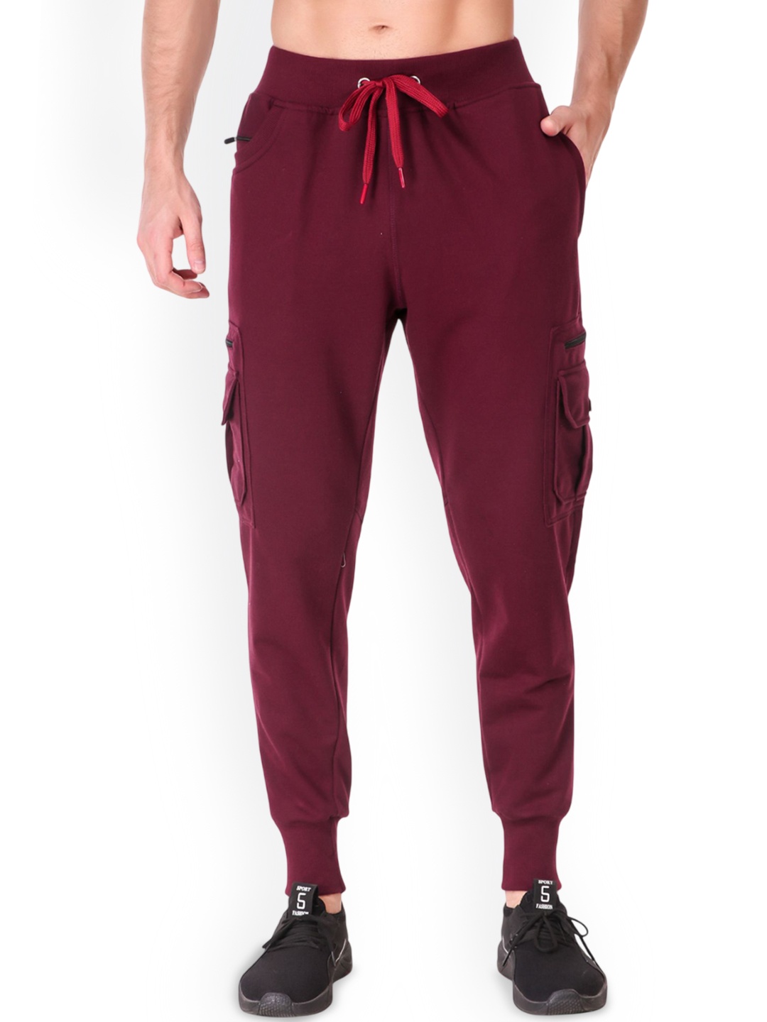 

UZARUS Men Cotton Slim Fit Cargo Joggers, Burgundy