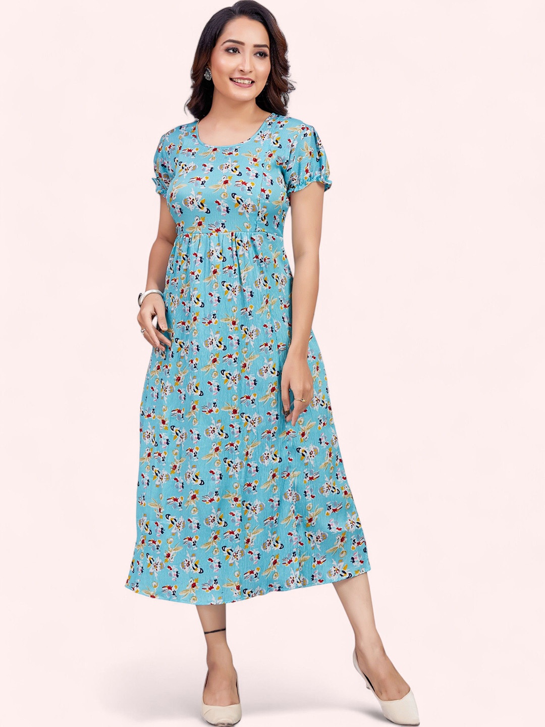 

RITIJYA Women Floral Printed Floral Maternity Anarkali Kurta, Blue