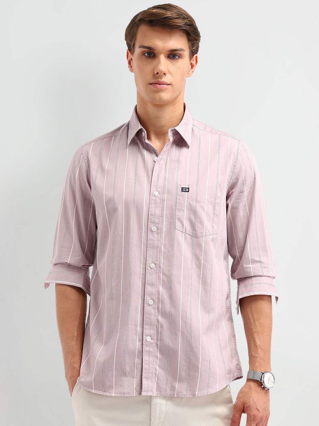 

Arrow Sport Men Slim Fit Opaque Striped Casual Shirt, Pink