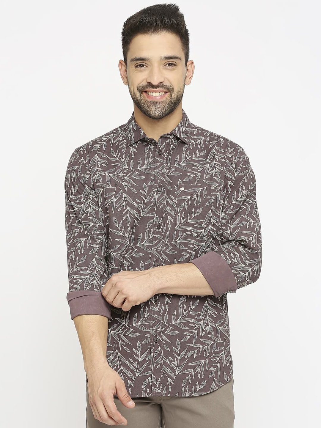 

Basics Men Slim Fit Opaque Printed Casual Shirt, Red