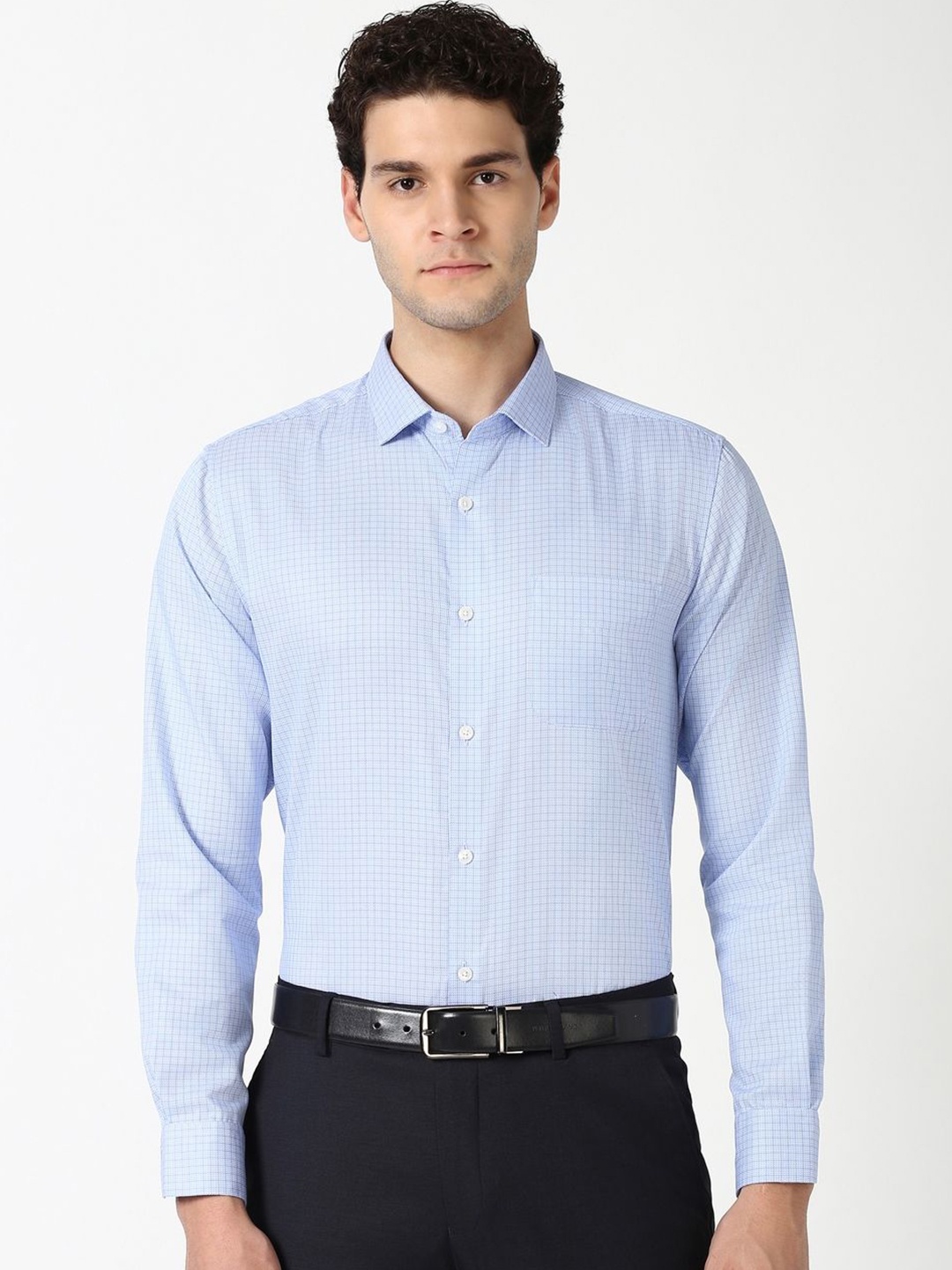 

Peter England Elite Men Opaque Checked Formal Shirt, Blue