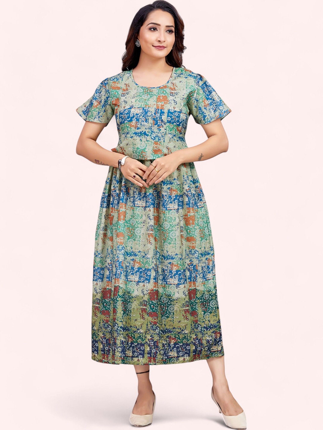 

RITIJYA Women Floral Printed Floral Maternity Anarkali Kurta, Green