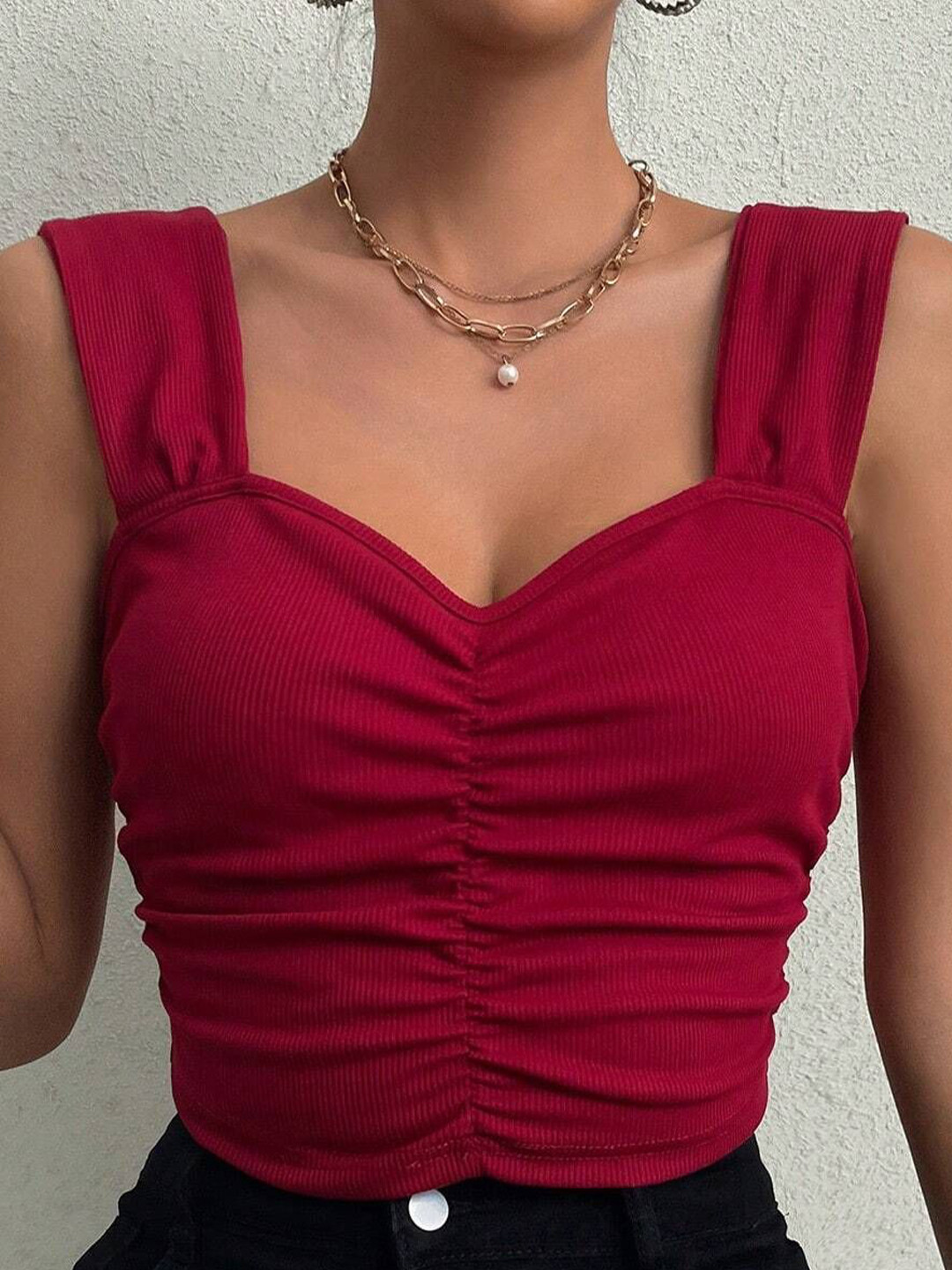 

StyleCast Women Sweetheart Neck Fitted Crop Top, Red